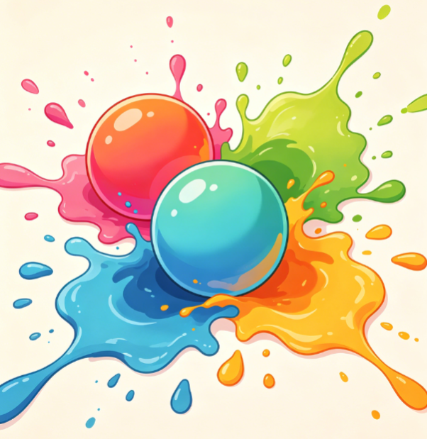 Ink Trails and Physics Collisions of Colored Balls