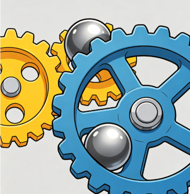 Connecting Mechanical Gears and a Rolling Iron Ball